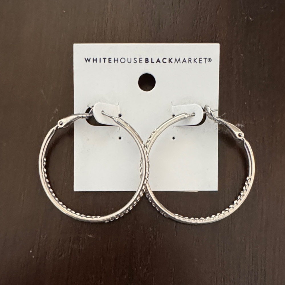 Silver with CZ Diamond Hoop Earrings - Picture 2 of 5